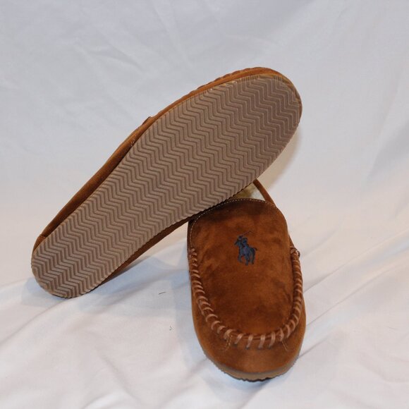 NEW POLO RALPH LAUREN MENS SLIPPERS CHESTNUT‎ - Picture 9 of 10